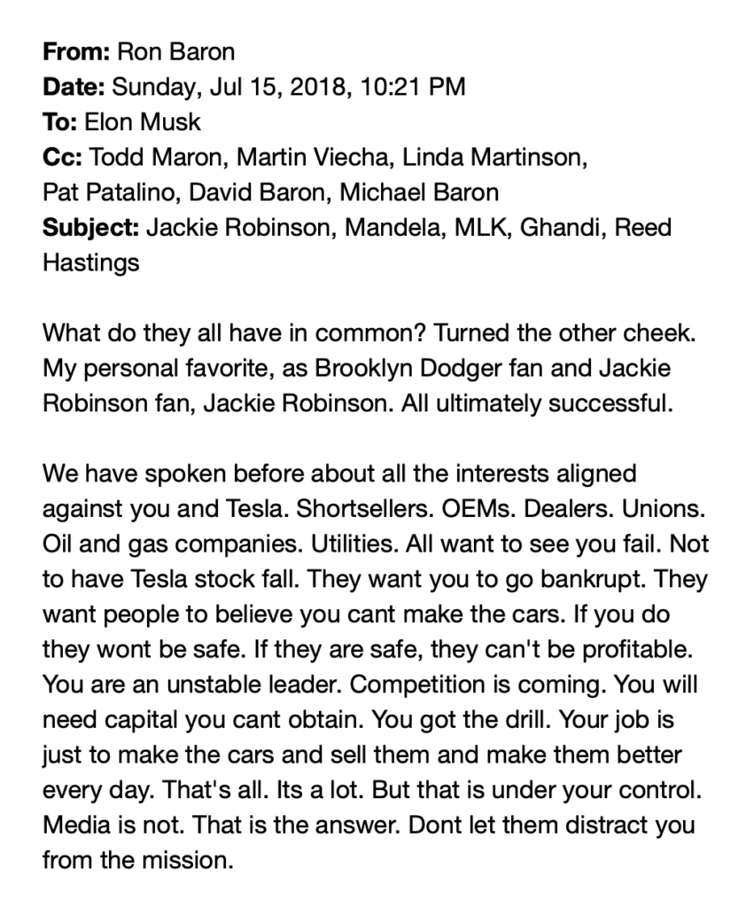 Ron Baron's advice to Elon Musk